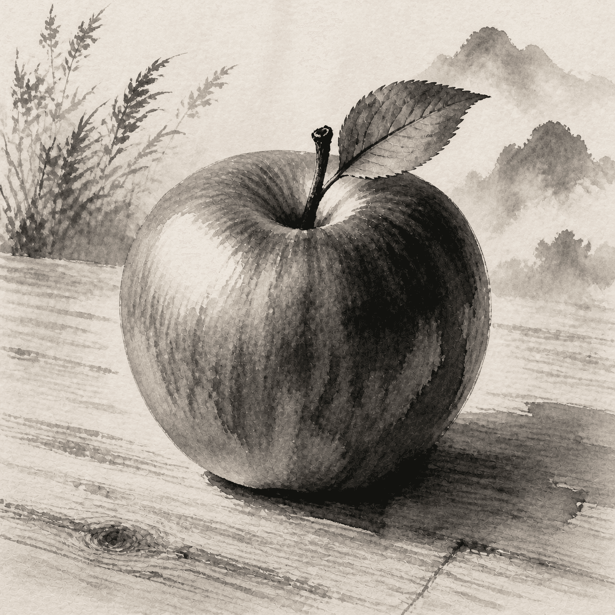 Ink Landscape style apple artwork