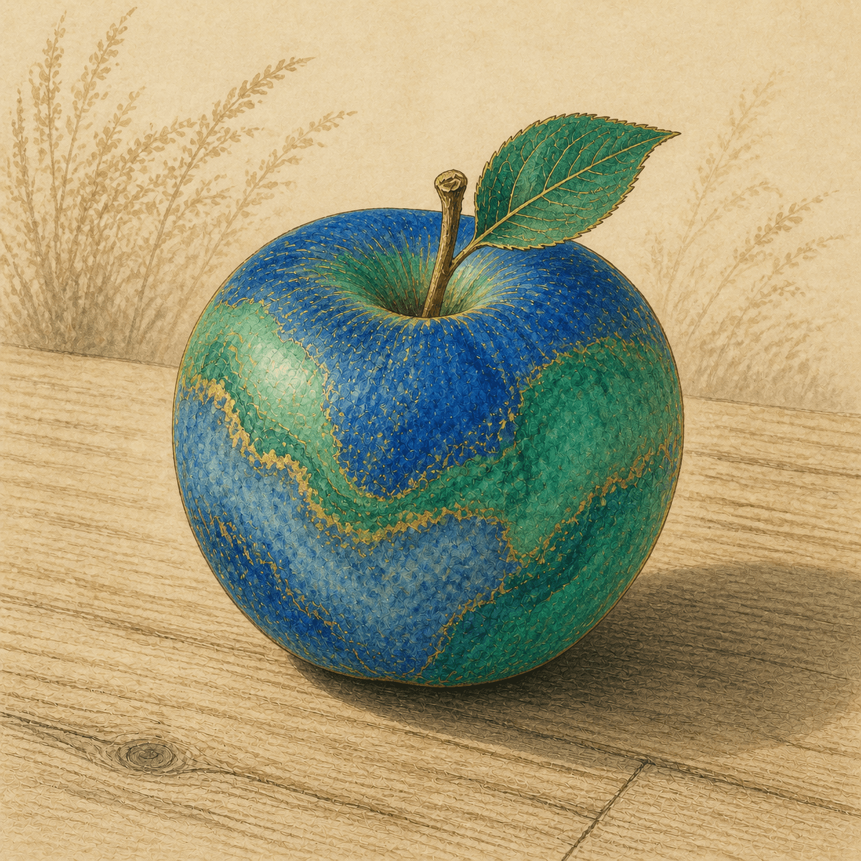 Blue Green Landscape style apple artwork