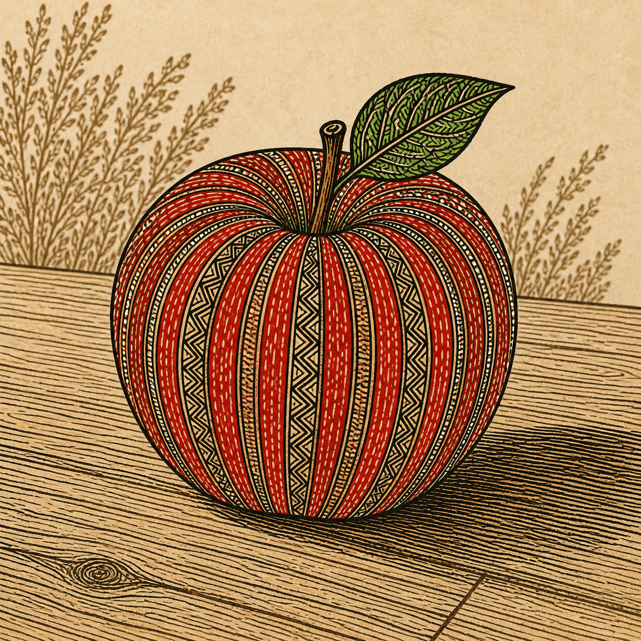 Madhubani style apple artwork
