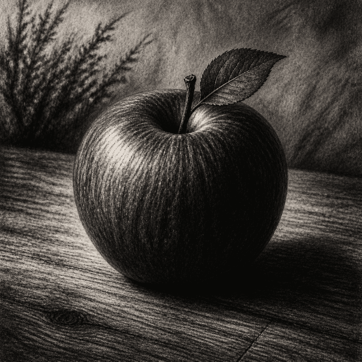 Charcoal style apple artwork