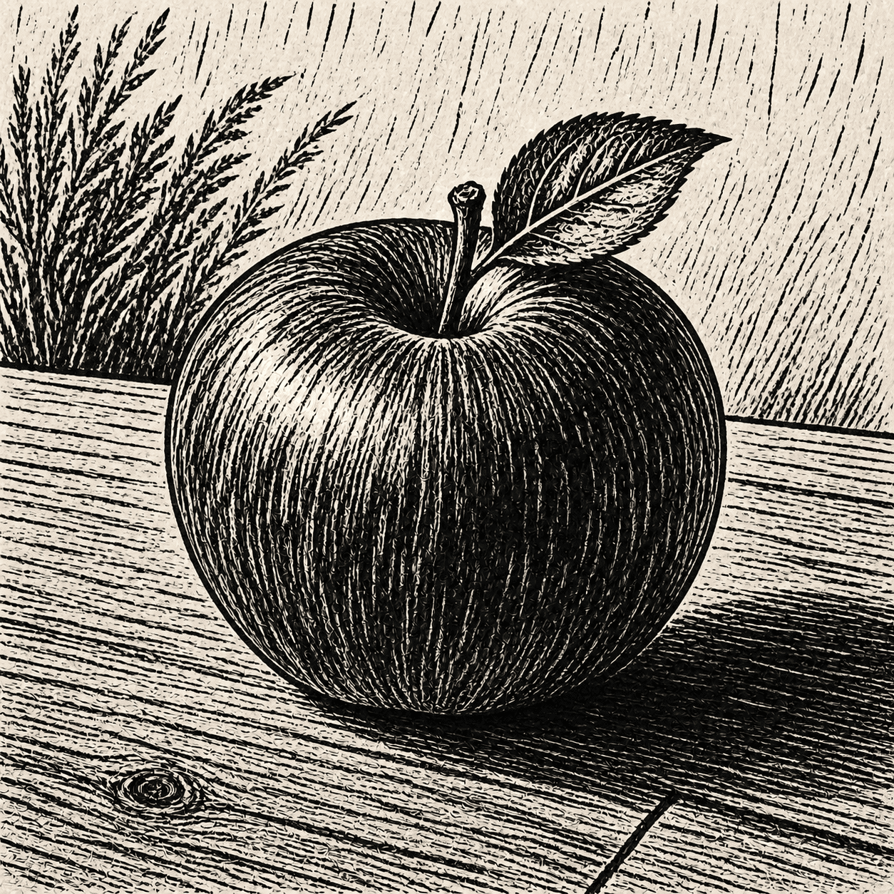 Woodcut style apple artwork