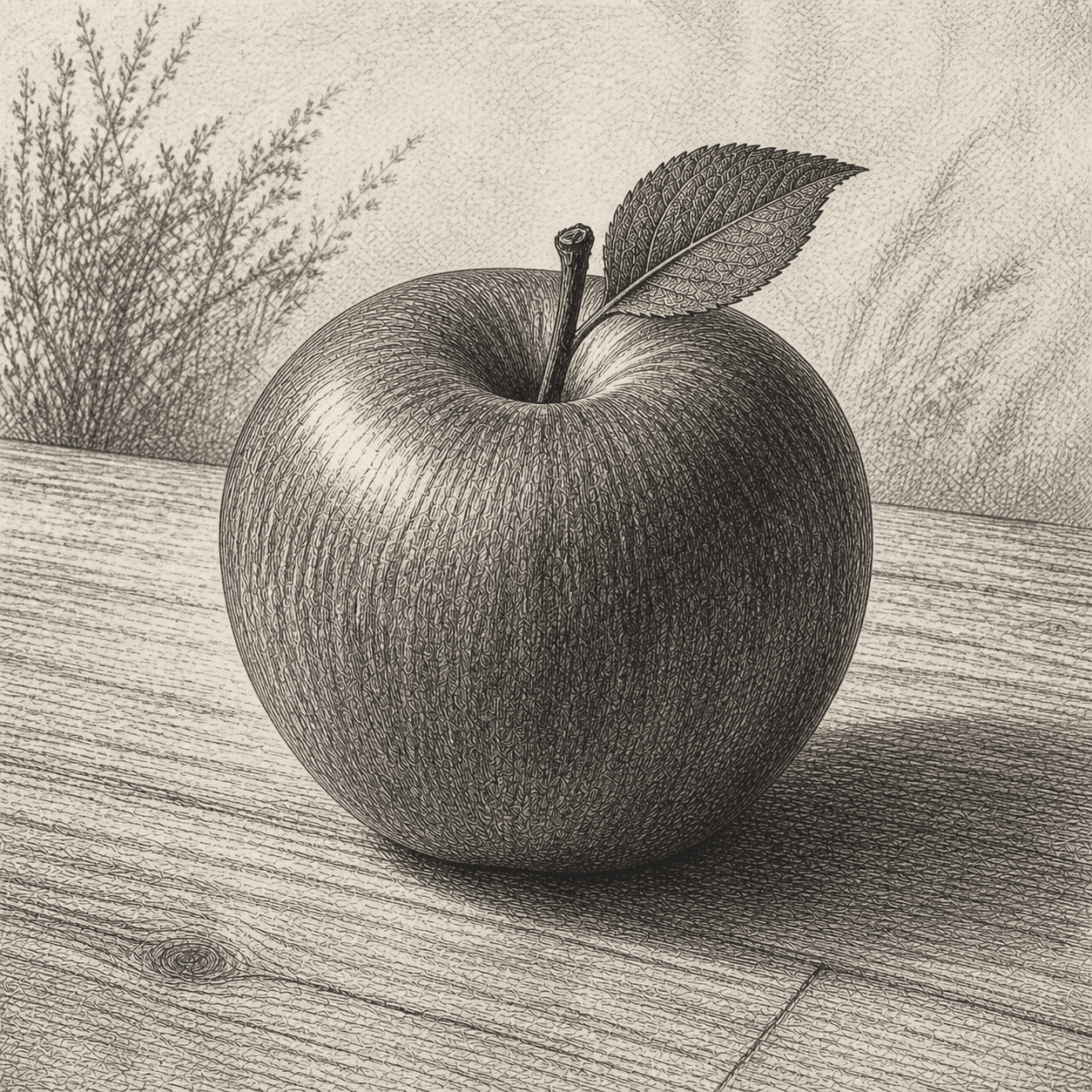 Etching style apple artwork
