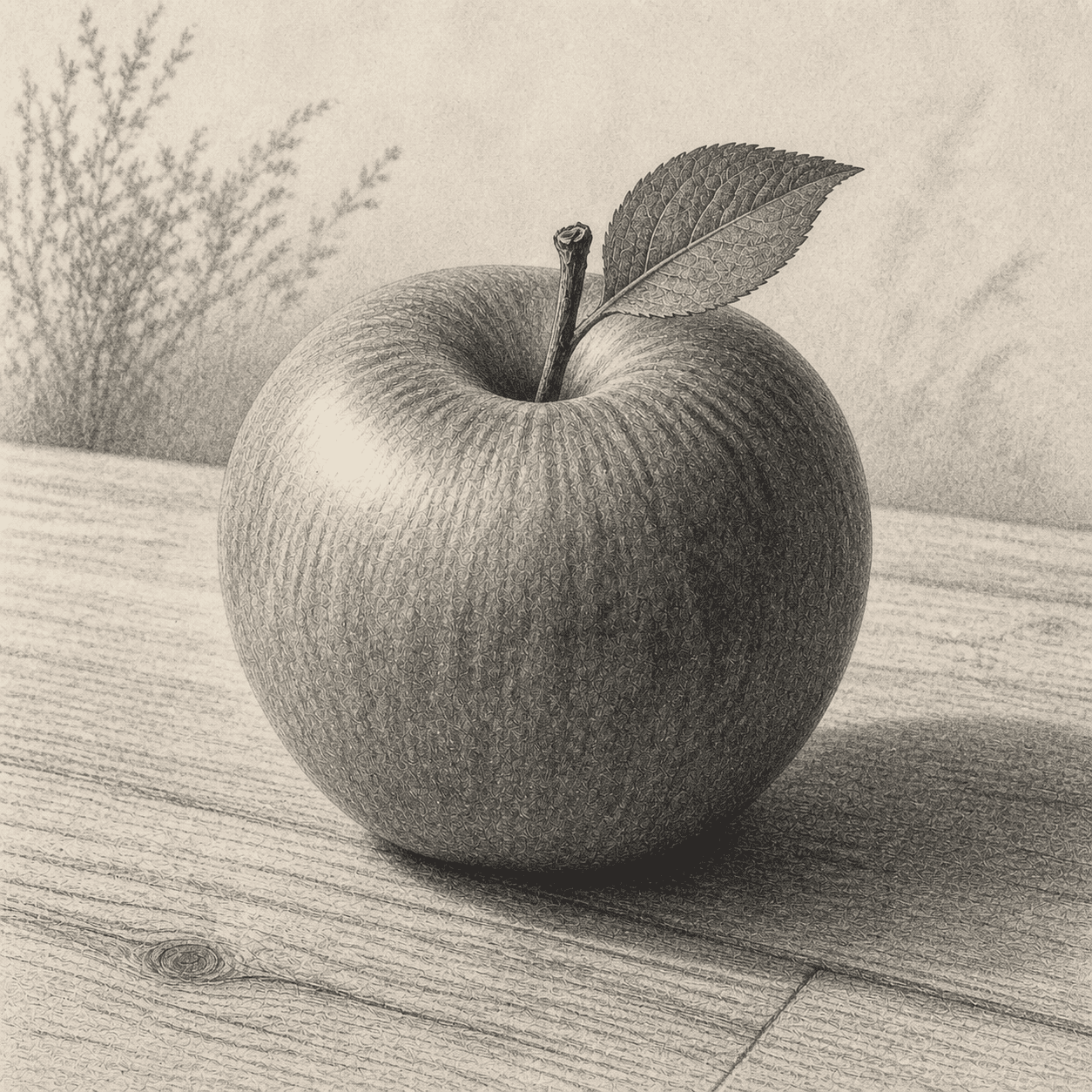 Lithograph style apple artwork