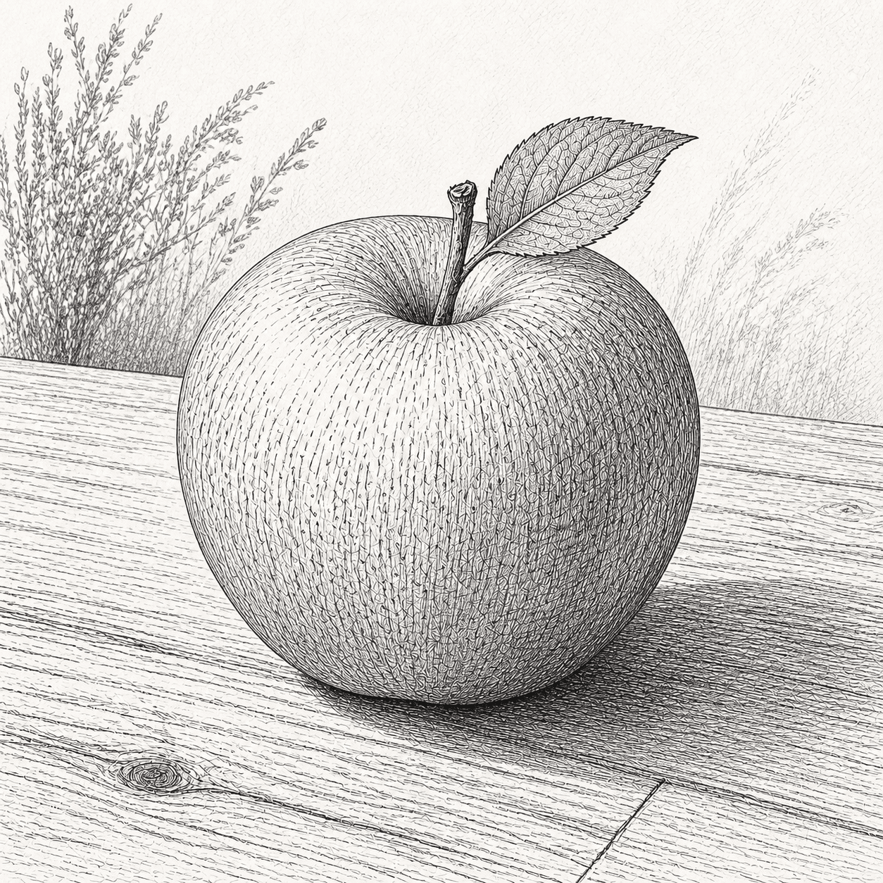 Pen Line Art style apple artwork